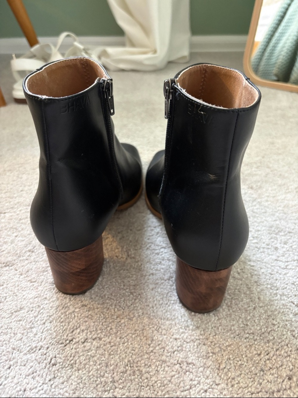 BHAVA Studio Black Vegan Leather Ankle Boots with Wood Heel - Picture 5 of 8